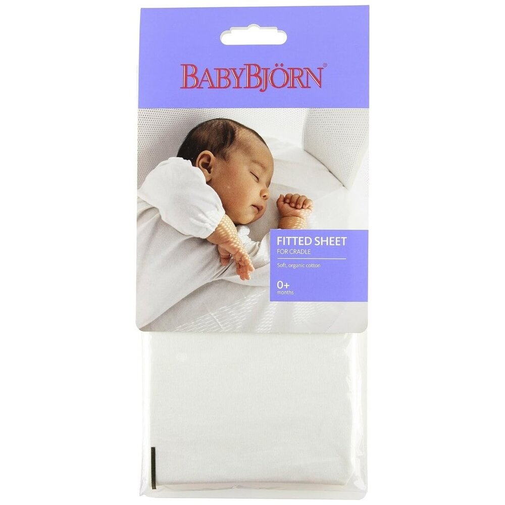 BabyBjorn Fitted Sheet for Cradle, Organic, Cotton, White, 1 Piece NEW NIP